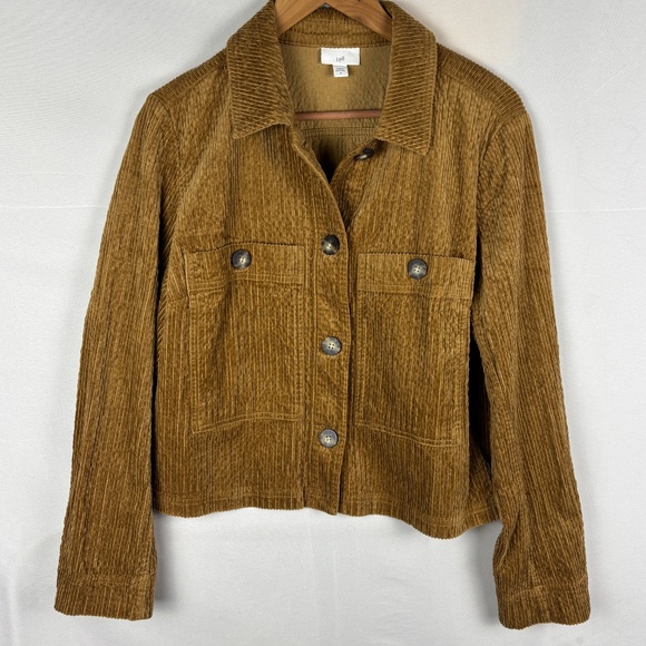 J. Jill Womens Corduroy Shirt Shacket Jacket Sz M Tan Lightweight Cropped Grunge - Picture 1 of 11